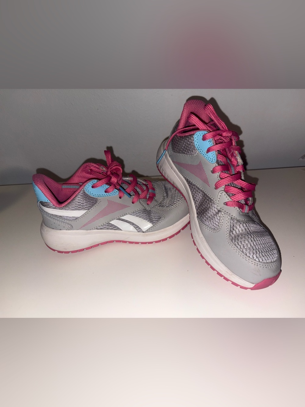 Girls Reebok Gray and Pink Athletic Sneakers size 1